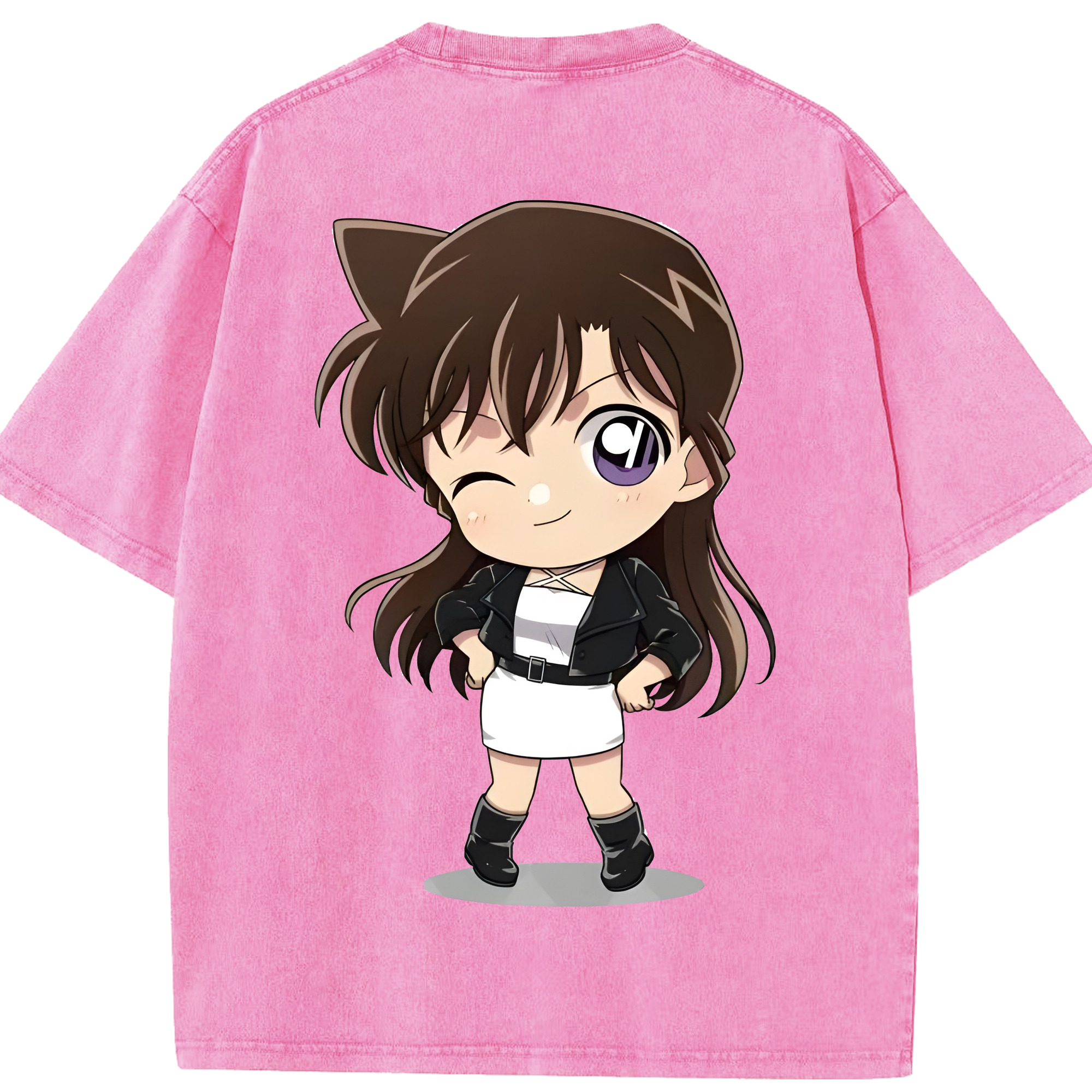 （画像用） 名探偵コナン 毛利 蘭 もうり らん、モーリ ラン Detective Conan Rachel Moore 綿100% ヴィンテージ風 半袖Tシャツ（背面プリント）